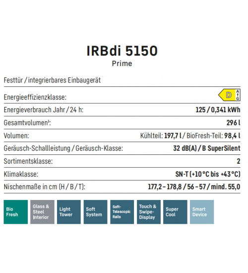 LIEBHERR利勃海尔 IRBdi 5150  生物养鲜 LED 嵌入式冰箱